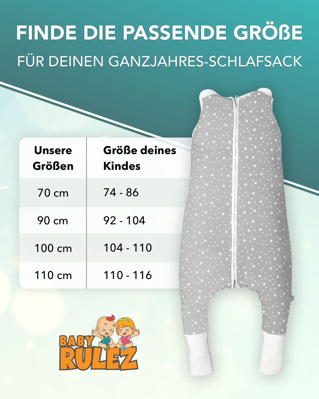 BABYRULEZ® Primo Babyschlafsack mit Füßen zum Umstülpen