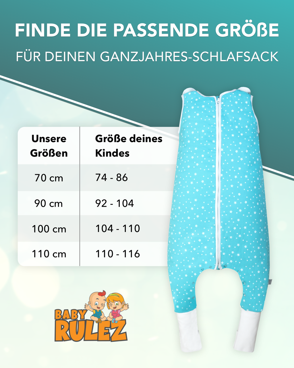 BABYRULEZ® Primo Babyschlafsack mit Füßen zum Umstülpen