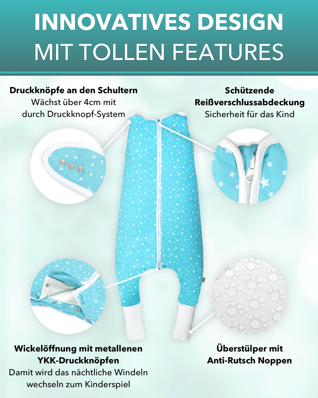 BABYRULEZ® Primo Babyschlafsack mit Füßen zum Umstülpen