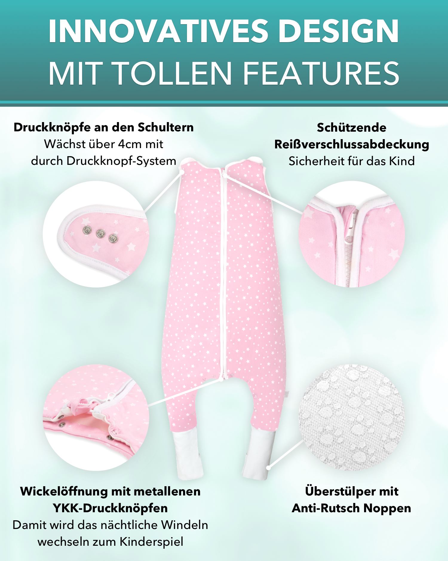 BABYRULEZ® Primo Babyschlafsack mit Füßen zum Umstülpen